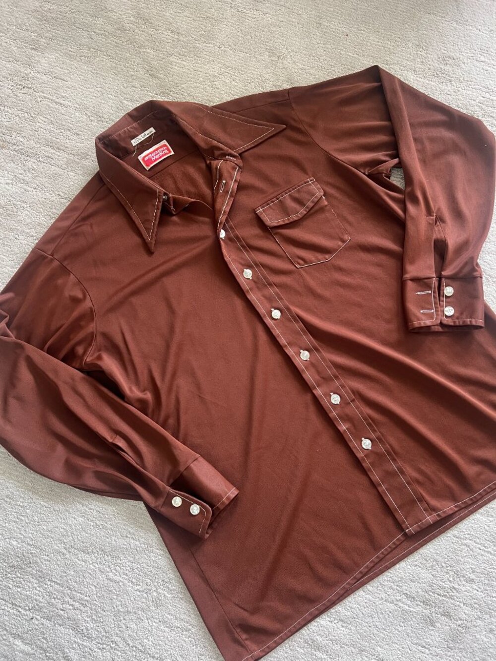 70's Long Sleeve Shirt - Manhattan ManKnit - Tall Man - Size XL